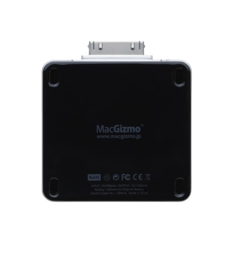 iPhoneやiPodなどドックコネクタを持つアップル製品向けの予備バッテリー「MacGizmo Extra Superior Battery Charger for iPhone/iPod」。iPhone 4S/4と同じカラーで幅や厚みを揃えており、装着時の一体感を実現している。