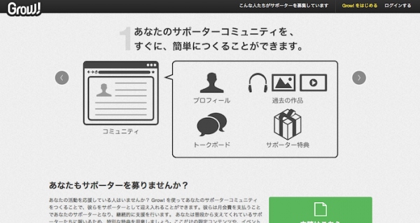 『Grow!』がサポーターコミュニティ運営サービスにリニューアル。活動を頑張る個人・団体と、彼らを応援する人たちの関係をより継続的なものとする仕組みへ転換。