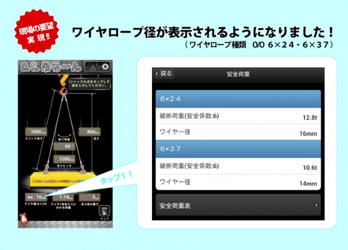 建設現場で活躍中の業界初スマートフォンアプリ「D.C.吊る～ん」iPhone版をバージョンアップ！
