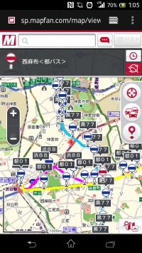 スマホ向け地図サイト「MapFan」対応バス路線拡大！「都営バス」の93路線を追加