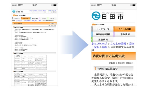 大分県日田市の緊急情報ページに“スマホサイト変換サービス”を提供　PCサイトをスマホ用に最適化！市民へのリーチ向上に貢献