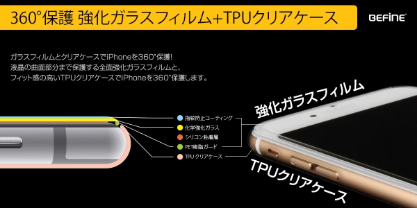 BEFiNE、iPhoneを360°保護！全画面強化ガラスフィルム+TPUクリアケース発売