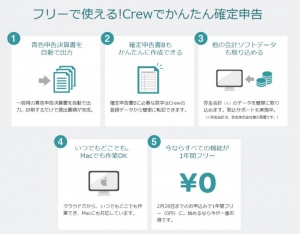 【会計ソフトが1年間無料】確定申告に便利なクラウド会計ソフト「ハイブリッド会計Crew（クルー）」の1年間無料キャンペーンお申込み受付が間もなく終了。