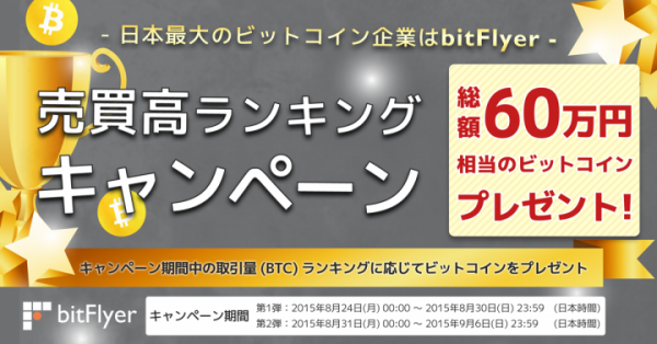 総額60万円相当のビットコインをプレゼントする「売買高ランキングキャンペーン」を実施します。-日本最大のビットコイン企業はbitFlyer-