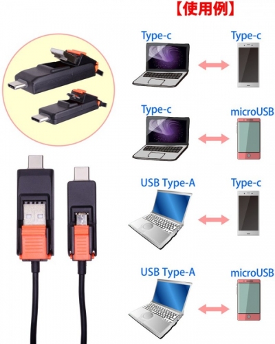 上海問屋　カッコいい4in1スマホケーブル　タコ足ではないデザインですっきり収納　2.4A急速充電対応 4in1 マルチ変換USBケーブル(95cm)　販売開始