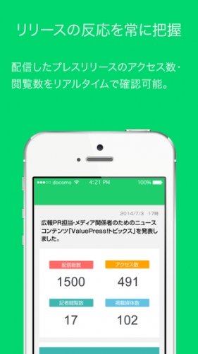 リアルタイムにプレスリリース効果測定。ValuePress!会員専用のiPhoneアプリ「VPush!」を11月16日にリリース