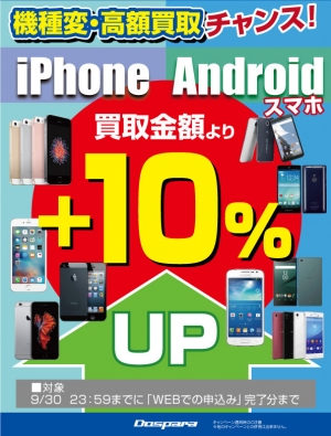 ドスパラ楽々通信買取りご利用で『iPhone・Android買取金額10%UPキャンペーン』を開始