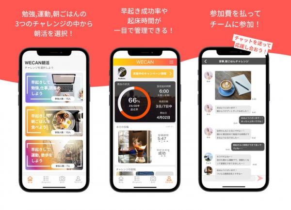 "早起きが苦手な人のための朝活習慣化アプリ"「WECAN朝活」をAppStoreで5月12日配信開始