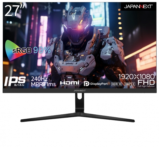 JAPANNEXTが27型IPS系フルHDパネル搭載、240Hz対応のゲーミングモニター 「JN-I27FR240-N」を7月7日（金)に発売