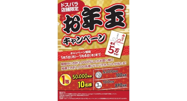 【ドスパラ】新春　店舗初売り　最大5万円分のドスパラポイントが当たるお年玉キャンペーン開催決定　地域限定のお得キャンペーンも同時開催