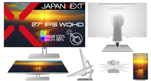 JAPANNEXTが27インチの画面を寝かせた状態でタッチ操作も行えるホワイトカラーのWQHD液晶モニターを49,980円で10月25日(金)に発売