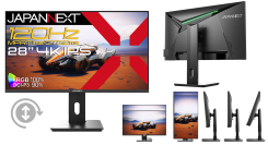 JAPANNEXTが28インチ IPSパネル 昇降式多機能スタンド搭載 120Hz/1msに対応の4Kゲーミングモニターを44,980円で6月6日(金)に発売