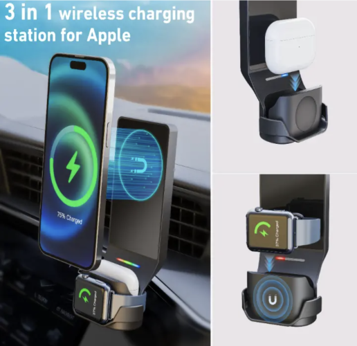 ながら運転防止！Appleデバイスを3台同時に充電できるワイヤレス車載充電器、8月30日まで先行予約販売