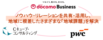 NTTドコモビジネス、Cキューブ・コンサルティング、PwCコンサルティング地域課題の解決に向けた産官学金連携による共創型ビジネスモデルを展開