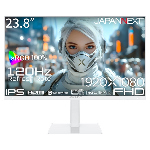 JAPANNEXTが23.8インチ IPSパネル USB-C給電対応 多機能スタンド搭載 120HzのフルHD液晶モニター(ホワイト)を20,980円で発売