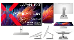 JAPANNEXTが27インチ IPSパネル 画面を寝かせた状態でタッチ操作も行えるホワイトカラーの4K液晶モニターを59,980円で12月12日(金)に発売