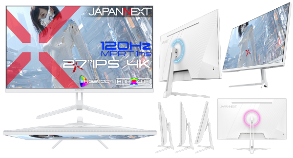 JAPANNEXTが27インチ IPSパネル搭載 120Hz対応の4Kゲーミングモニター(ホワイト)をECサイト限定 36,980円で4月16日(木)に発売