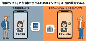 「翻訳ソフト」と「⽇本で⽣きるためのインフラ」は、別の技術である