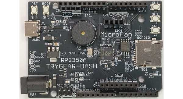 マイクロファン、教育用マイコン基板「TRYGEAR-DASH RP2350A」発売！基本入出力を標準実装しC/C++, Pythonのプログラミング学習を効率化