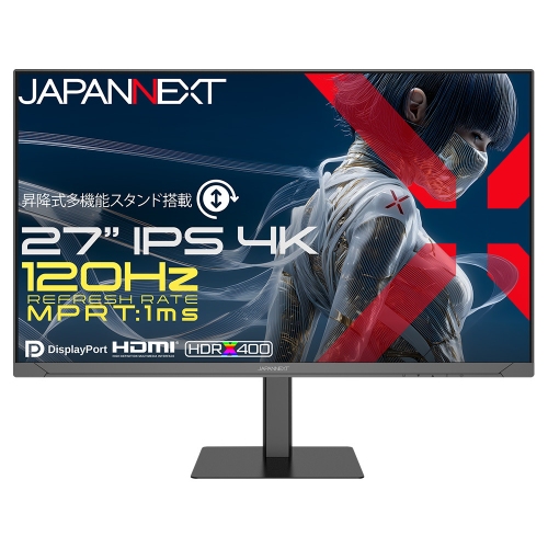 JAPANNEXTが27インチ IPSパネル 昇降式スタンド搭載 120Hz対応4KゲーミングモニターをECサイト限定 36,980円で5月28日(木)に発売