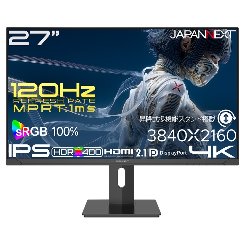 JAPANNEXTが27インチ IPSパネル採用 昇降式多機能スタンドを搭載し、120Hzに対応した4Kゲーミングモニターを40,980円で6月4日(木)に発売