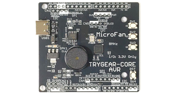 マイクロファン、ArduinoUNO R3準拠の3.3V版組込みモデル「TRYGEAR-CORE AVR」発売！最新デバイスを直結した演習成果をコンパクトに展開