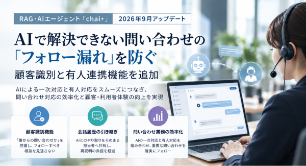 AIで解決できない問い合わせの「フォロー漏れ」を防ぐ―chai+、顧客識別と有人連携機能を追加